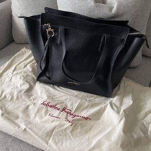 Salvatore Ferragamo Large Black Leather Tote